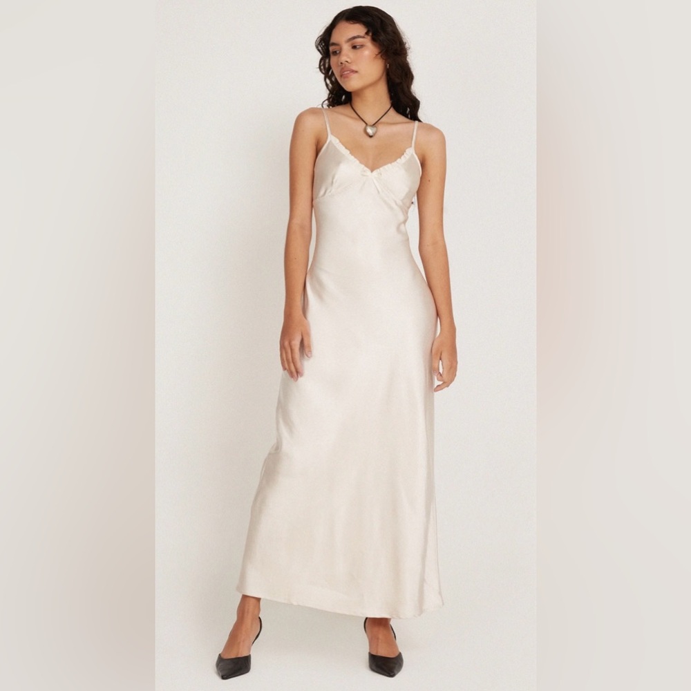 Padil Midi Dress In Satin Pearled Ivory